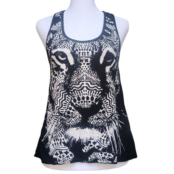 BONGO Tops - BONGO Lion Hi-Lo Sheer Mesh Black and White Graphic Tank Top Womens Size M Y2K